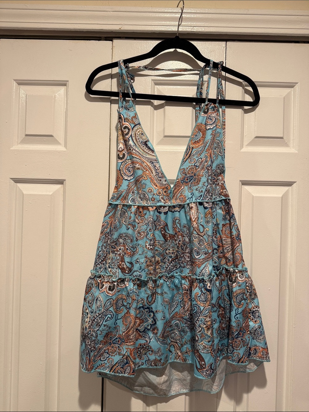 Serenity Light Blue Paisley Tiered Mini Dress